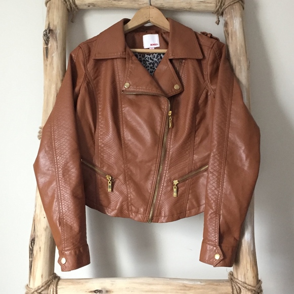 BONGO Jackets & Blazers - Brown Faux Leather Moto Jacket